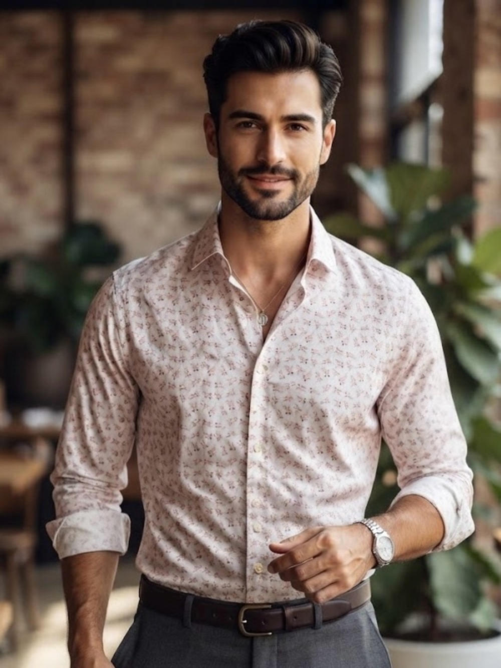 Strellson Slim Fit Crane Print Button-Down Shirt - Size 44 (17.5) Quite Luxury